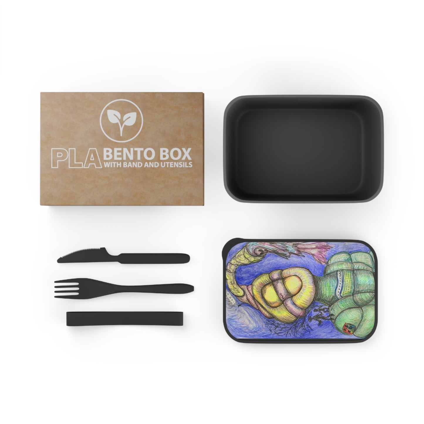 Artistic Bento Box with Utensils - Eco-Friendly Lunch Container