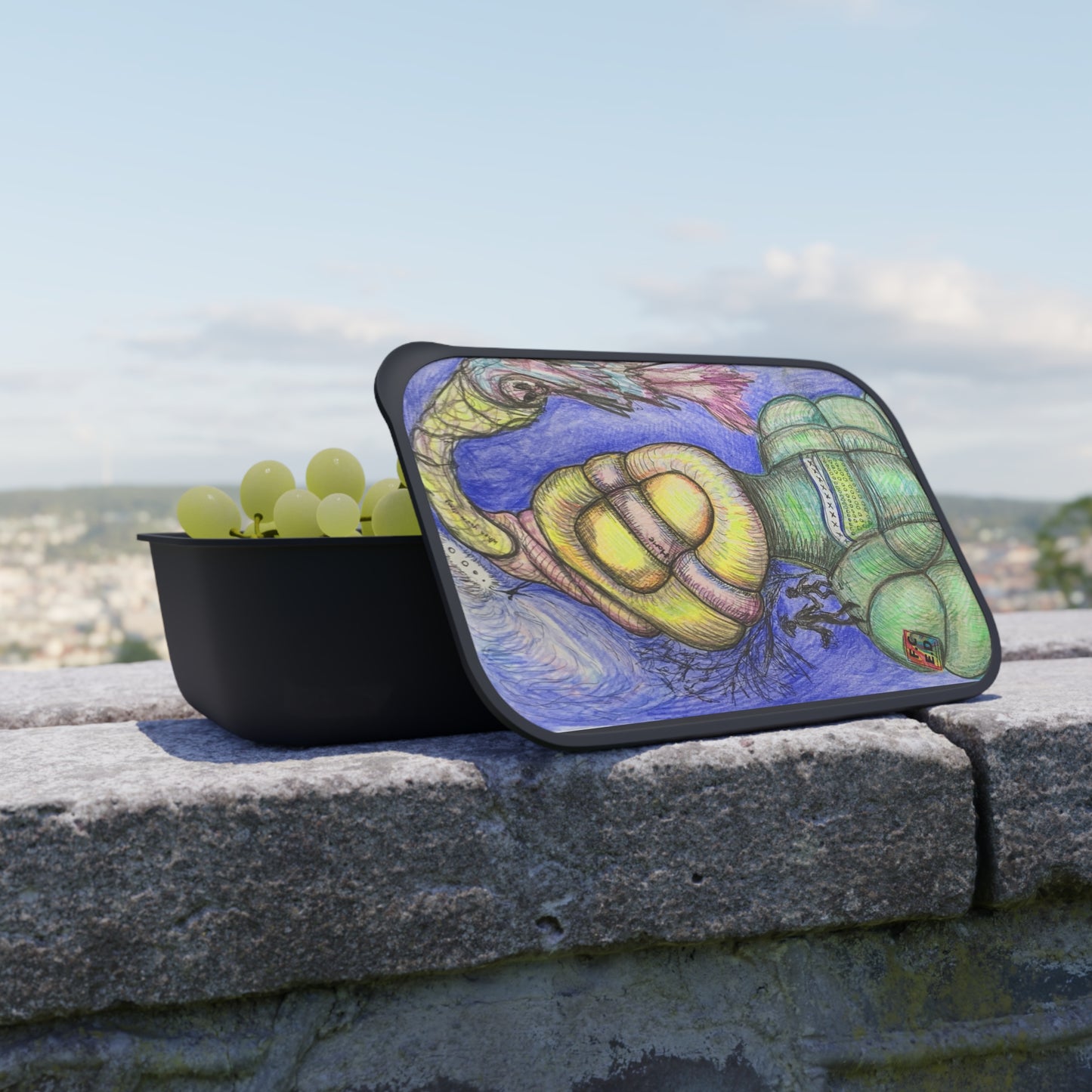 Artistic Bento Box with Utensils - Eco-Friendly Lunch Container